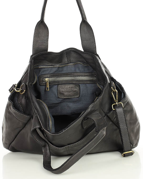 Torebka damska czarna skórzana z kieszeniami na zewnątrz - MARCO MAZZINI