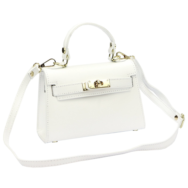 Mały damski kuferek listonoszka skórzana torebka do ręki z paskiem Luka