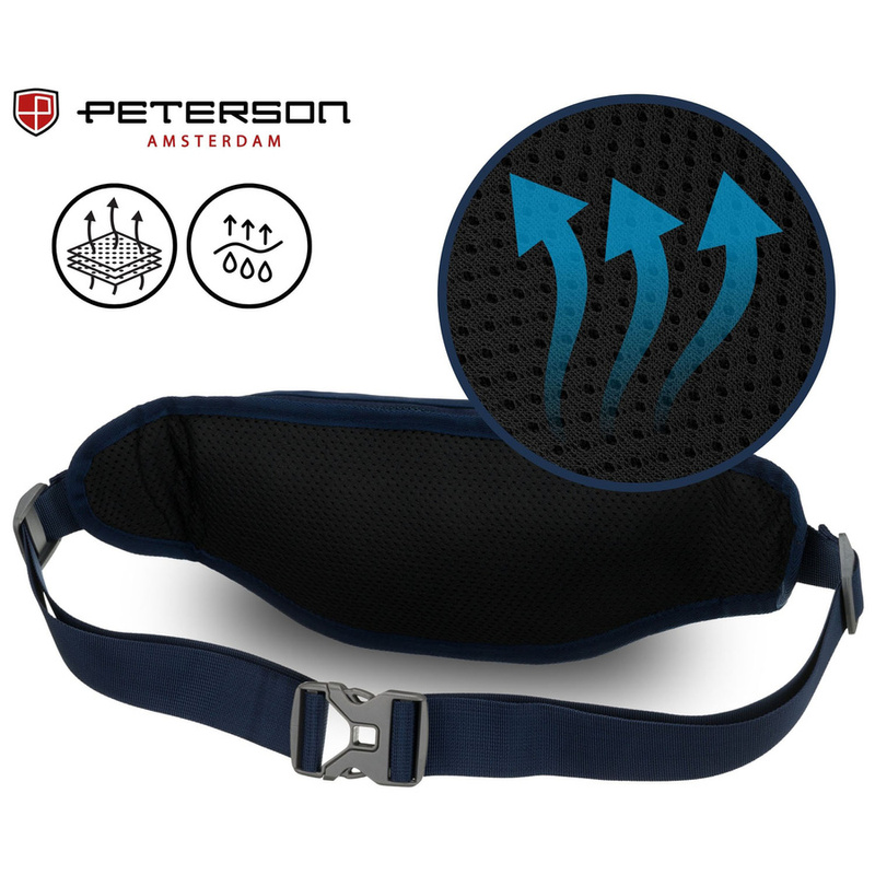 Granatowa, sportowa i pojemna saszetka z poliestru ze stylowym karabińczykiem - Peterson