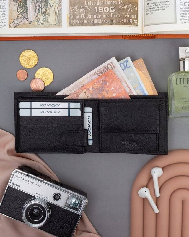 Mały skórzany portfel męski z RFID od 4U Cavaldi