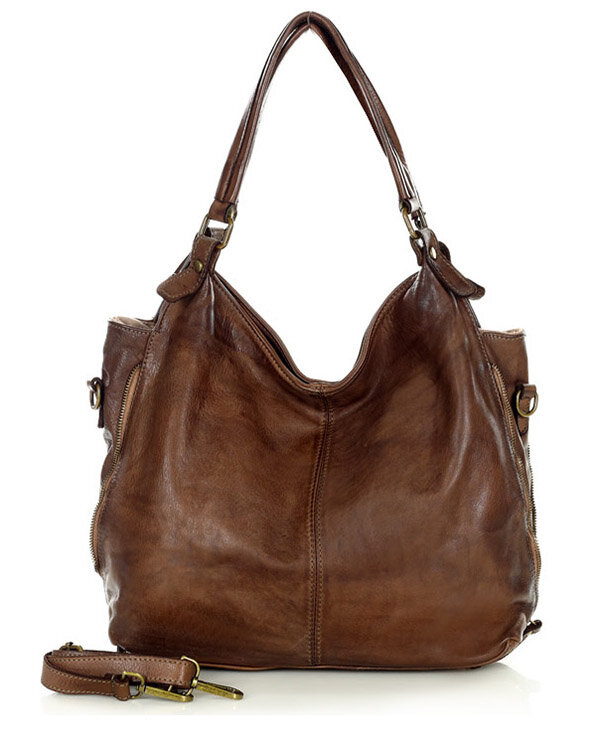 Torba skórzana wysokogatunkowa na ramię styl miejski shoulder leather bag - MARCO MAZZINI czekoladowy brąz