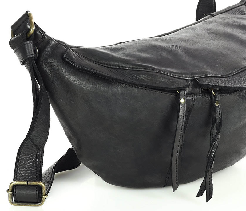 Uniwersalna torebka nerka półksiężyc crossbody runway - skóra naturalna Marco Mazzini czarny