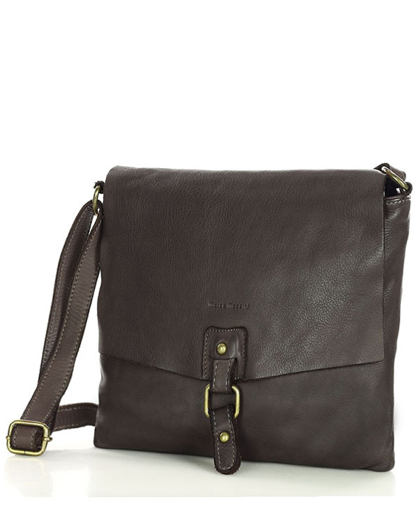 Torebka skórzana listonoszka stylowy minimalizm ala messenger leather bag - MARCO MAZZINI brąz caffe