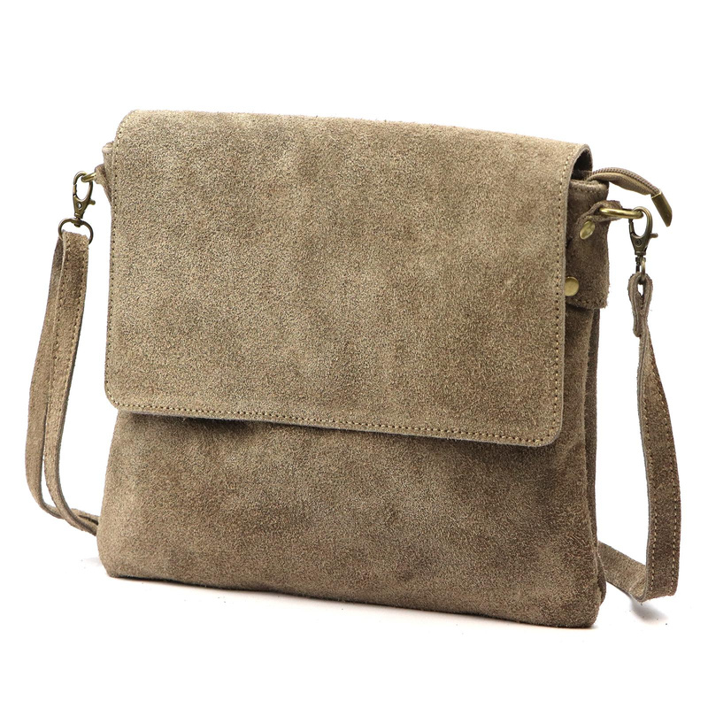 Vera Pelle damska listonoszka skóra naturalna zamsz torebka z kieszeniami