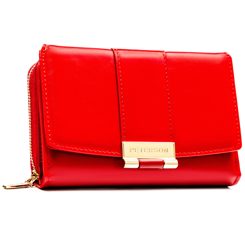 Czerwony, poziomy portfel damski wykonany ze skóry ekologicznej - Peterson