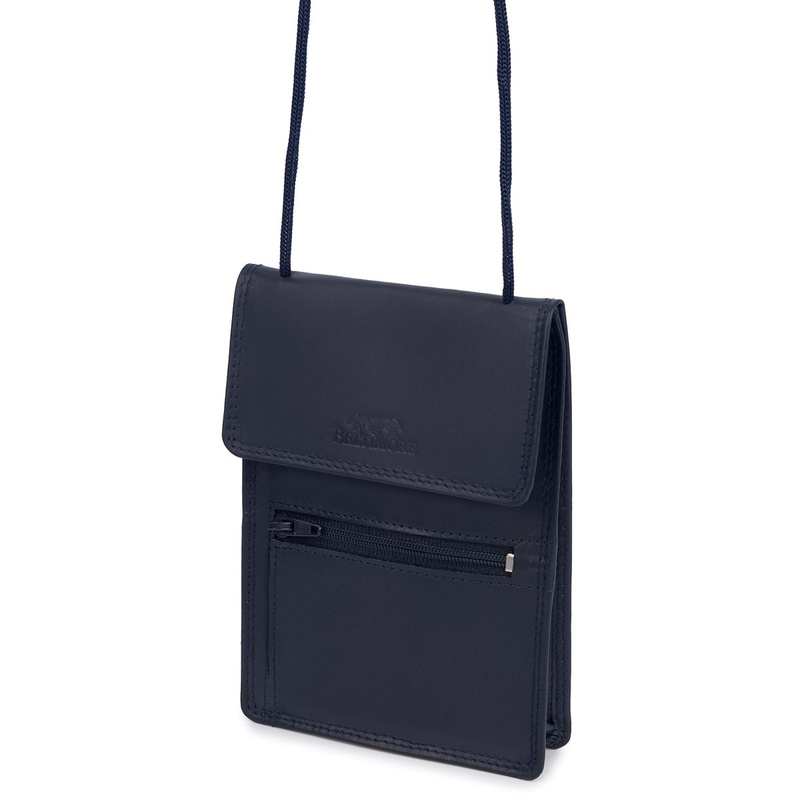 ETUI saszetka PASZPORTÓWKA na szyję dokumenty skórzana podróżna granatowa Beltimore D78