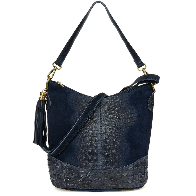 Torebka skórzana zamszowa CROCO listonoszka 2 paski granatowa Beltimore W13