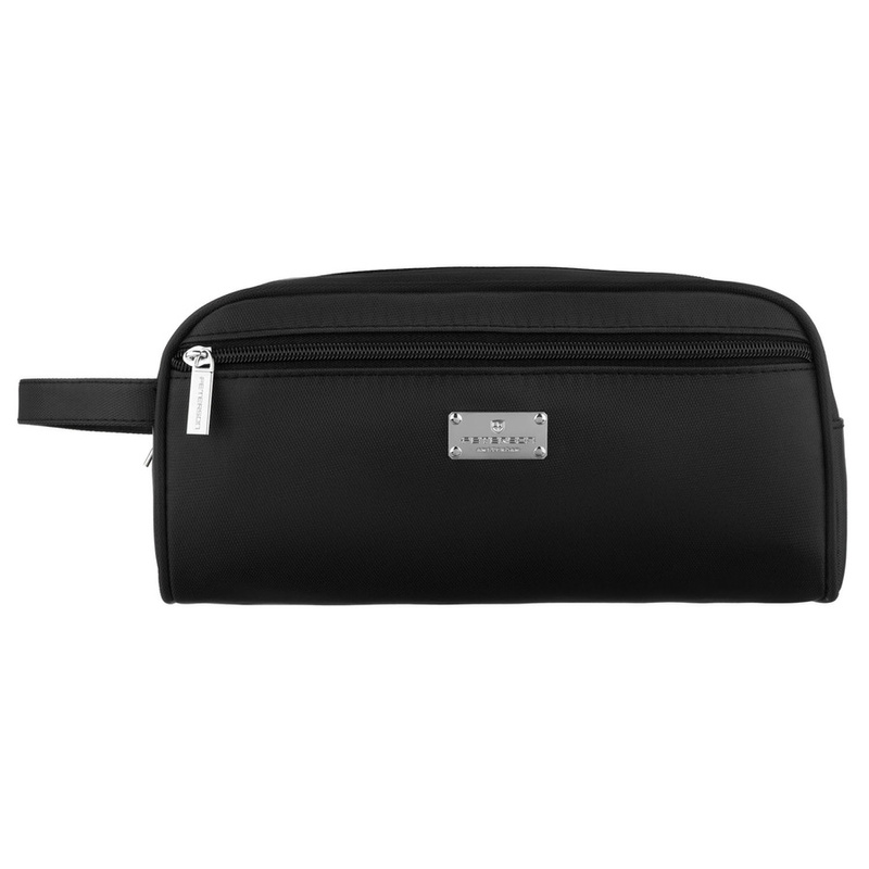 Kosmetyczka z tkaniny syntetycznej w czarnym kolorze, zamykana suwakiem - Peterson