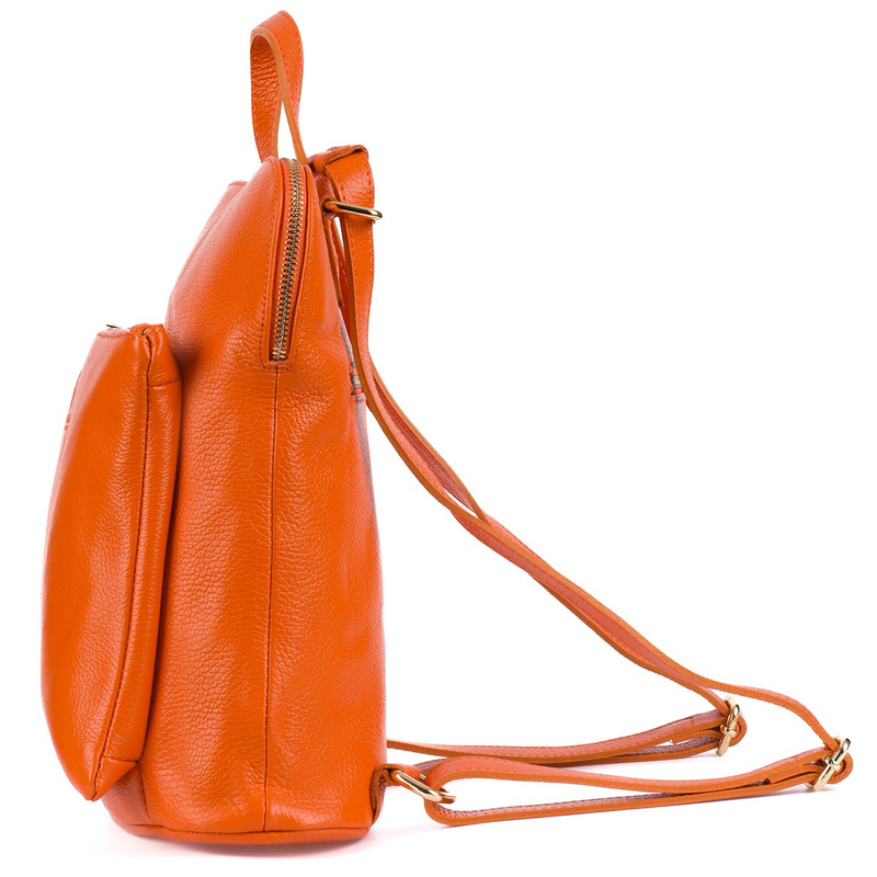 Skórzany plecak damski torba 2w1 elegancki A4 włoski pojemny pomarańczowy Vera Pelle S40