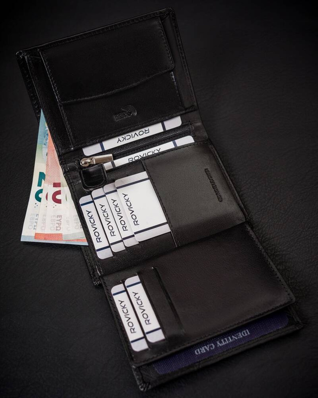 Duży Skórzany portfel męski system RFID Rovicky