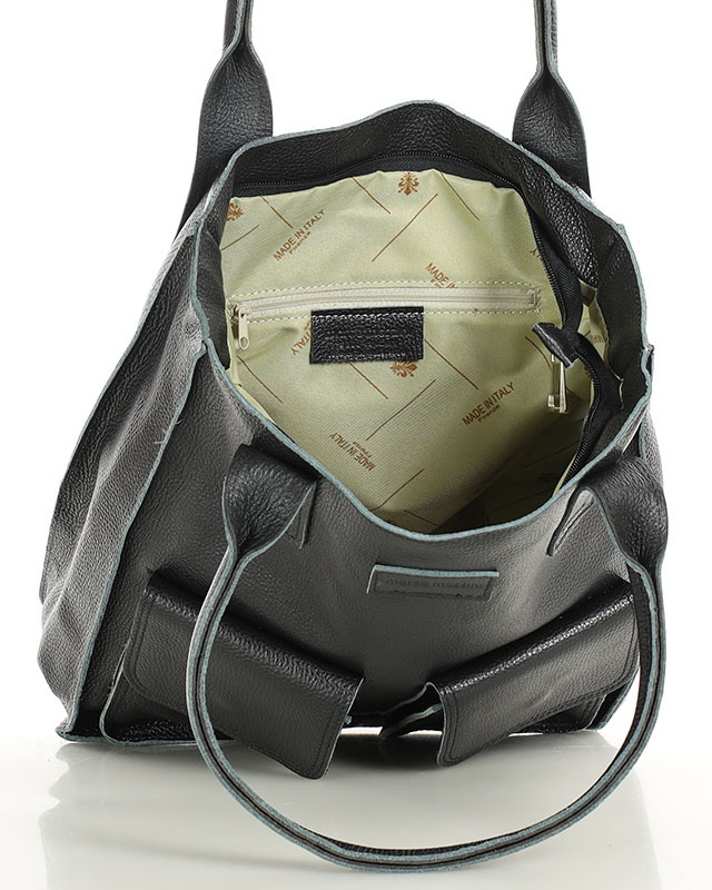 Torebka skórzany shopper bag z kieszeniami - MARCO MAZZINI Ravenna czarny