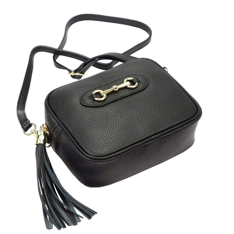 Luka damska listonoszka skóra naturalna torebka z brelokiem z frędzlem