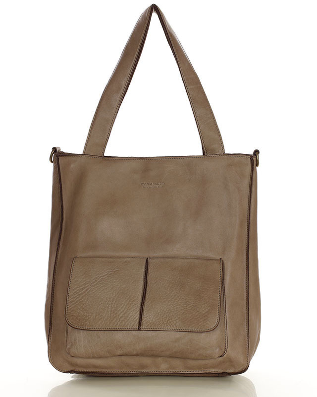 Torebka damska shopper A4 skóra naturalna - MARCO MAZZINI beżowy taupe