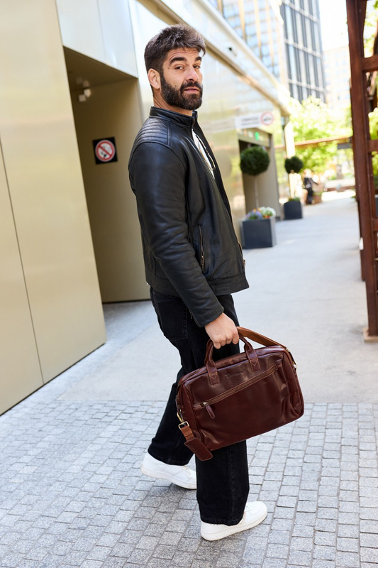 Torba męska skórzana na ramię laptopa duża koniakowa biznesowa Beltimore N01