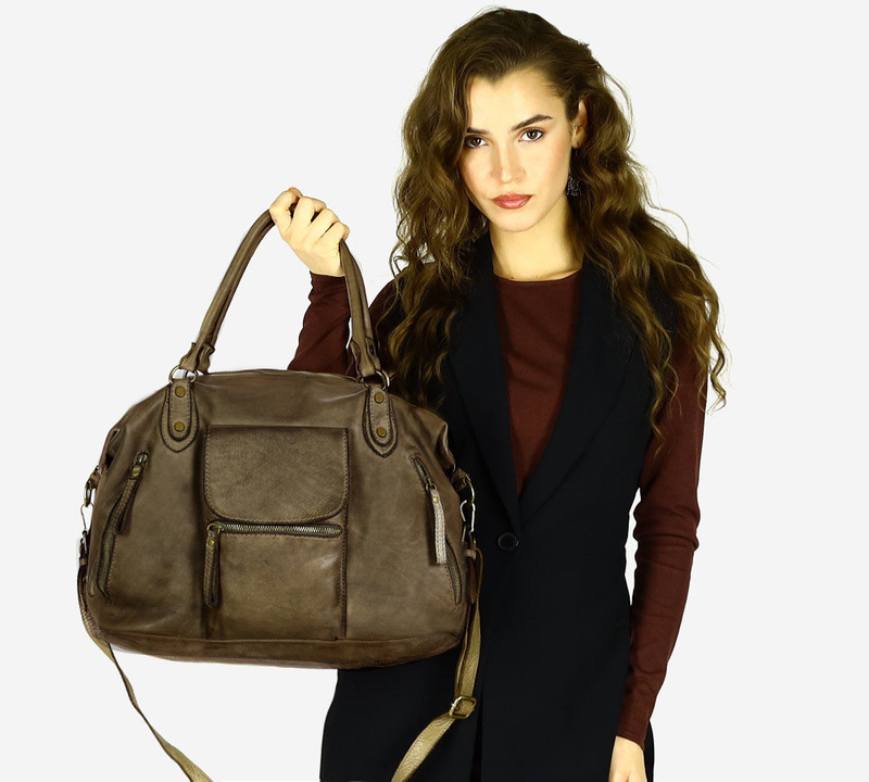 Torba biznesowa bowling retro bag skórzana - MARCO MAZZINI beżowa taupe