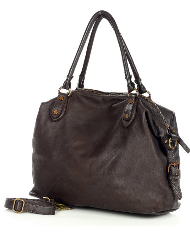 Torba biznesowa bowling retro bag skórzana - MARCO MAZZINI ciemny brąz caffe