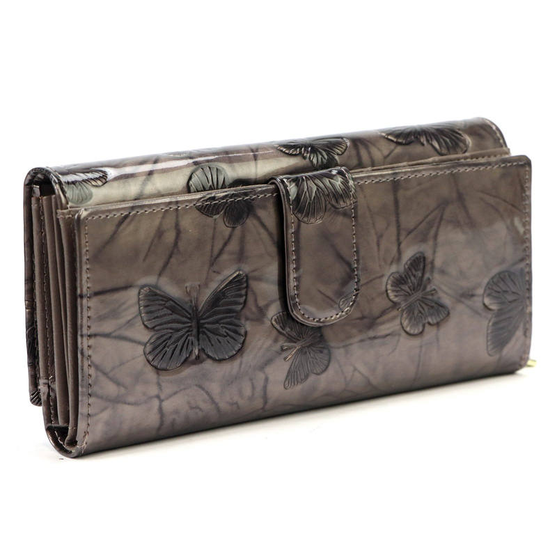 Gregorio damski portfel podłużny skórzana duża portmonetka w motyle