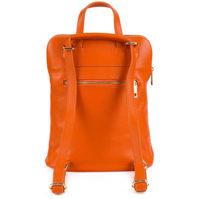 Skórzany plecak damski torba 2w1 elegancki A4 włoski pojemny pomarańczowy Vera Pelle S40