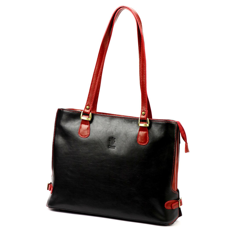 Skórzana elegancka shopperbag pojemna na ramię z kieszeniami Florence