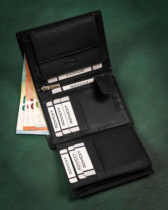 Skórzany składany męski portfel od Rovicky z RFID