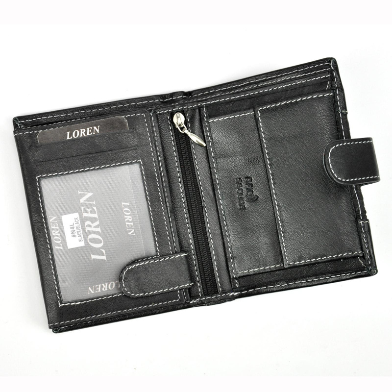Loren męski portfel skóra naturalna pionowy zamykany na zatrzask RFID