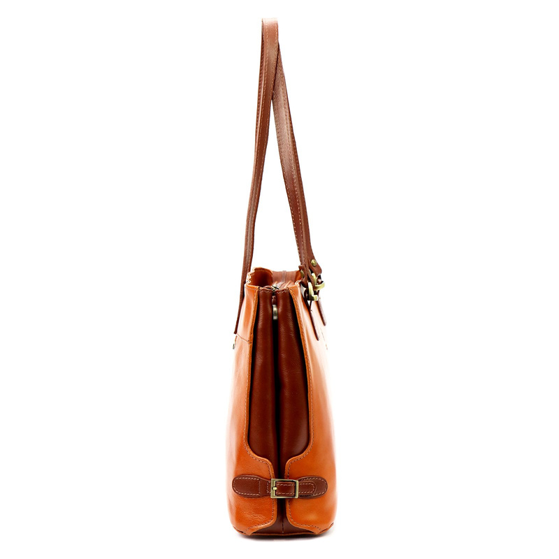 Skórzana elegancka shopperbag pojemna na ramię z kieszeniami Florence