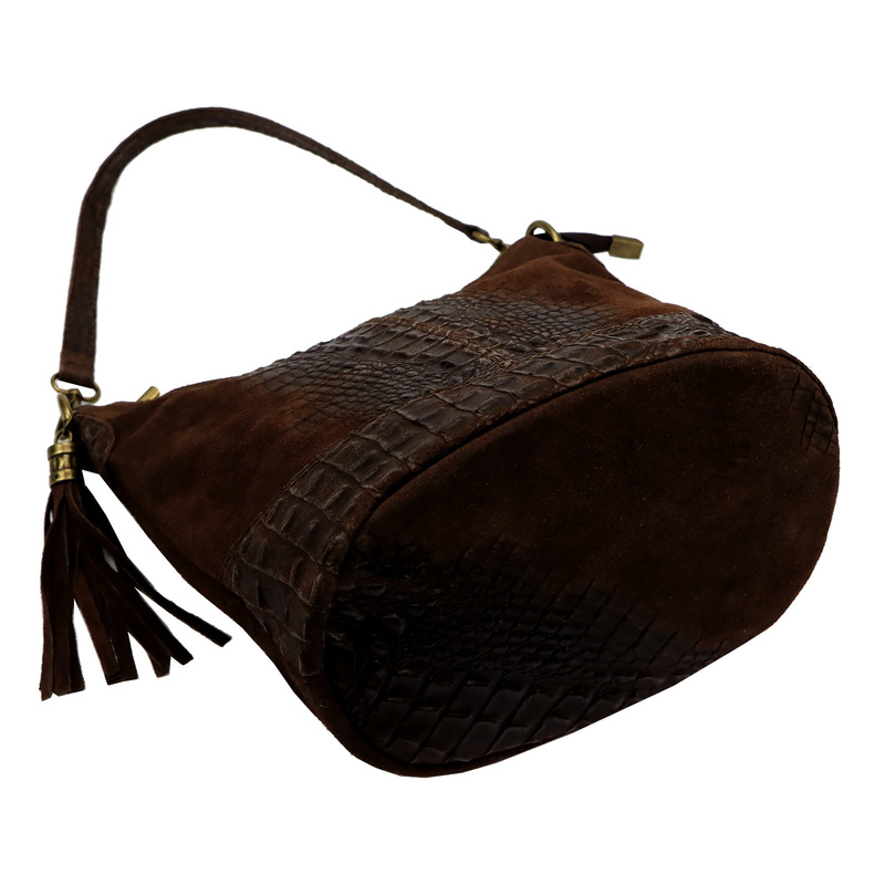 Luka damska listonoszka skóra naturalna wzór krokodyla z kieszeniami