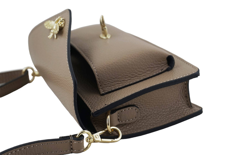 Torebka damska wizytowa skórzana - Beżowa ciemna