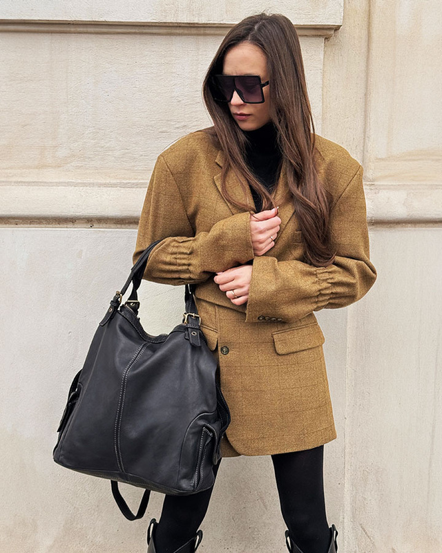 MARCO MAZZINI Miejska torba skórzana z regulowaną rączką old leather handmade czarna