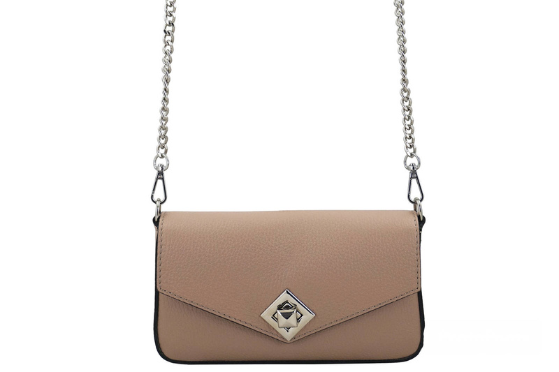 Modna torebka skórzana włoska - Różowe pudrowe