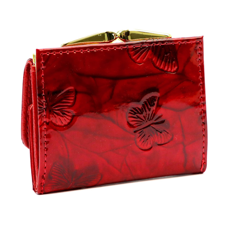 Zgrabna zapinana Mała damska portmonetka w motyle skórzana Gregorio