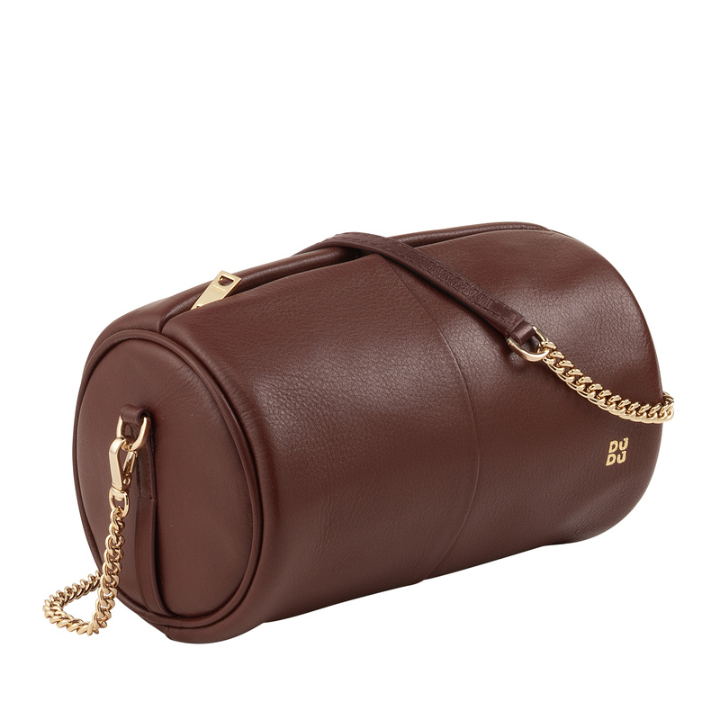 Skórzana damska mała torebka na ramię z łańcuszkiem kształt tuby DUDU