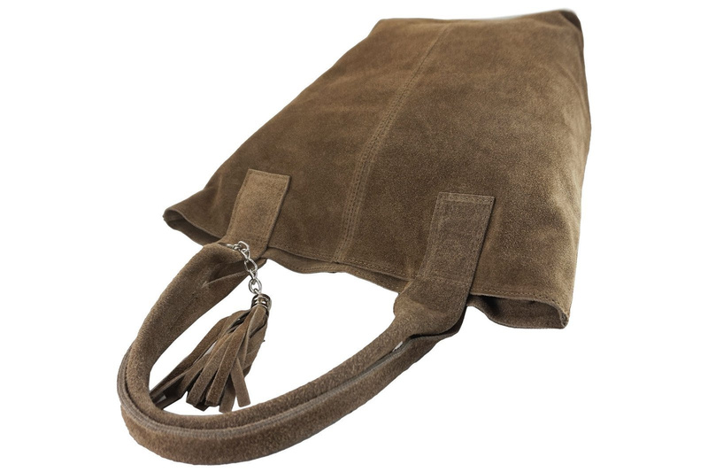 Shopper bag - torebka damska zamszowa - Beżowa ciemna 