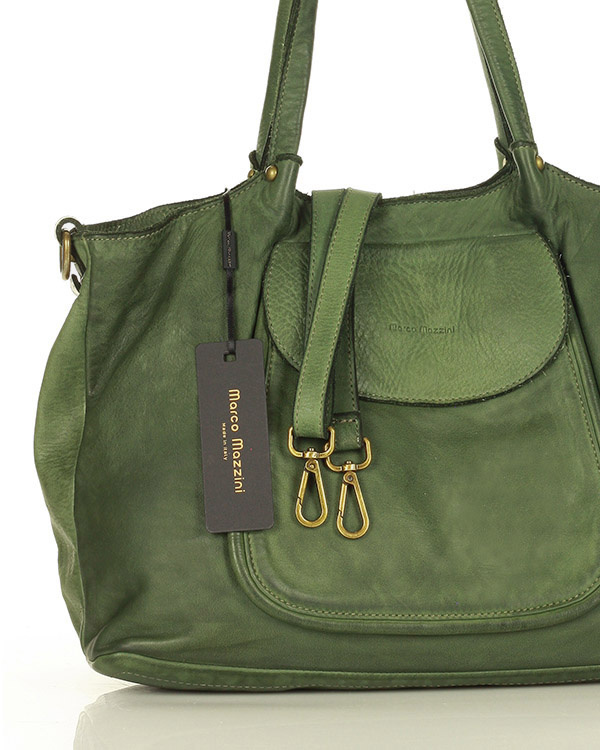 MARCO MAZZINI Torebka skórzana shopper bag ispirato dalla natura brąz