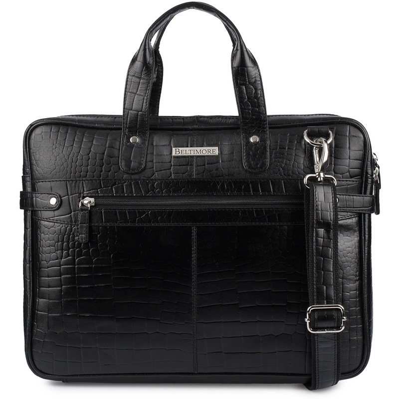 Torba skórzana elegancka croco laptop 15"6 aktówka czarna A4 S17