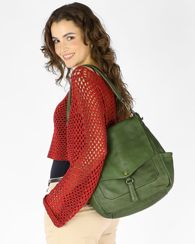 Wygodna torba damska na ramię skóra naturalna vera pelle - MARCO MAZZINI zielona