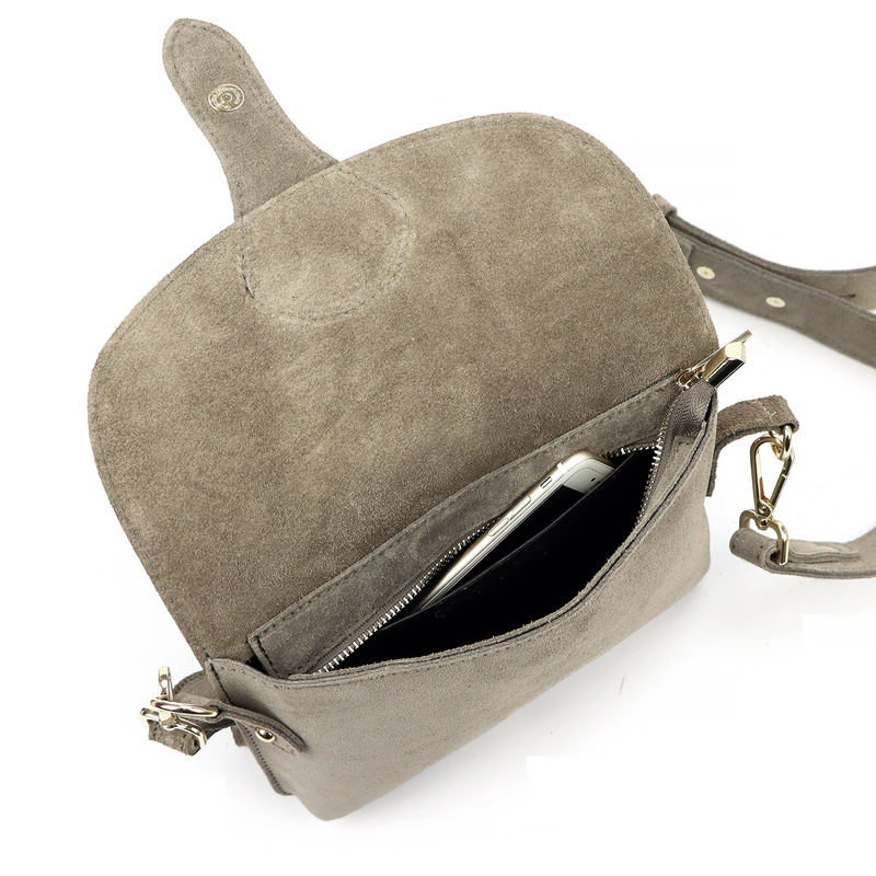 Luka zamszowa damska listonoszka torebka na ramię skórzana z kieszenią