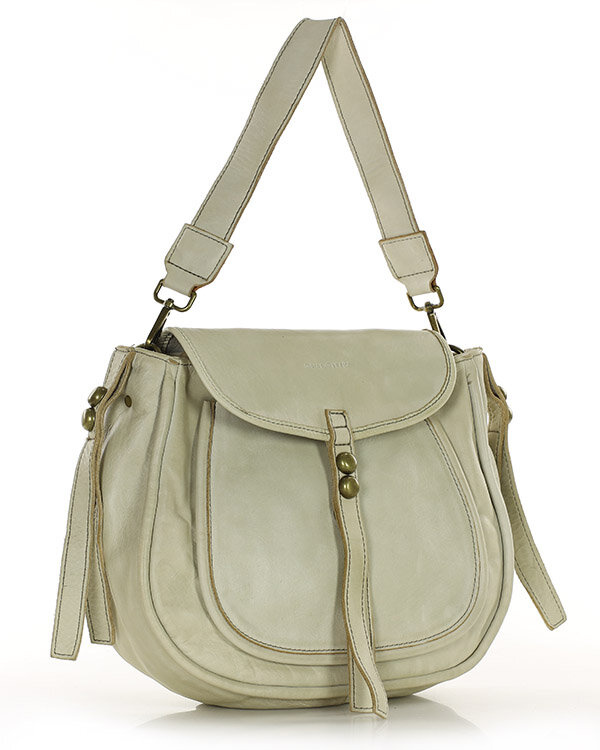 Marco Mazzini Torebka classic saddle bag ze skóry naturalnej na ramie beż taupe