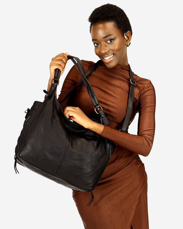 Torba skórzana wysokogatunkowa na ramię styl miejski shoulder leather bag - MARCO MAZZINI czarna