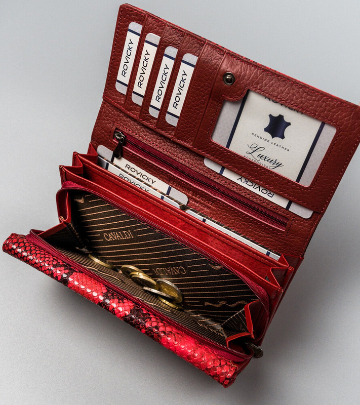 Podłużna portmonetka Stylowy damski portfel ze wzorem skóry węża Cavaldi