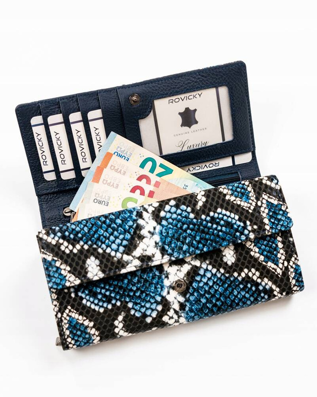 Podłużna portmonetka Stylowy damski portfel ze wzorem skóry węża Cavaldi