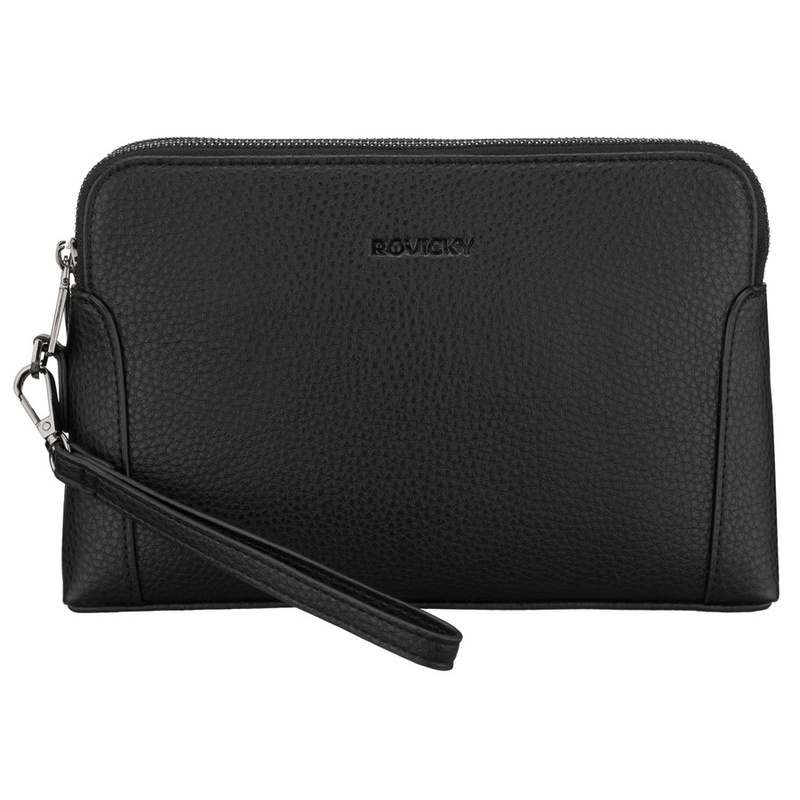 Klasyczna, czarna saszetka męska ze skóry ekologicznej zamykana suwakiem - Rovicky