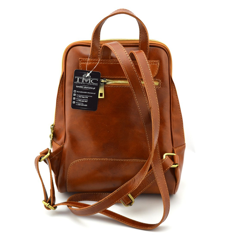 Florence Miejski Damski plecak skóra naturalna z kieszeniami na suwak