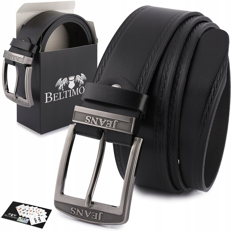 Pasek męski skórzany premium szeroki 4cm klasyczny czarny Beltimore Jeans E01 : Kolory - czarny, Rozmiar pasków - r.115-130 cm