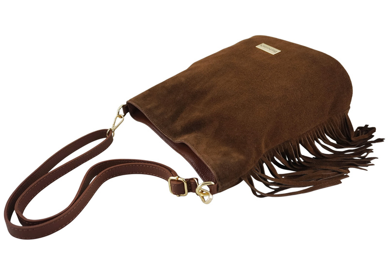 Zamszowa torebka boho z frędzlami - Brązowa