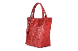 Czerwona torebka Worek Skórzana A4 krokodyl z Saszetką czerwona L94