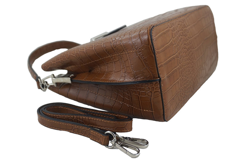 Torebka skórzana na ramię - CROCO - Brązowa jasna