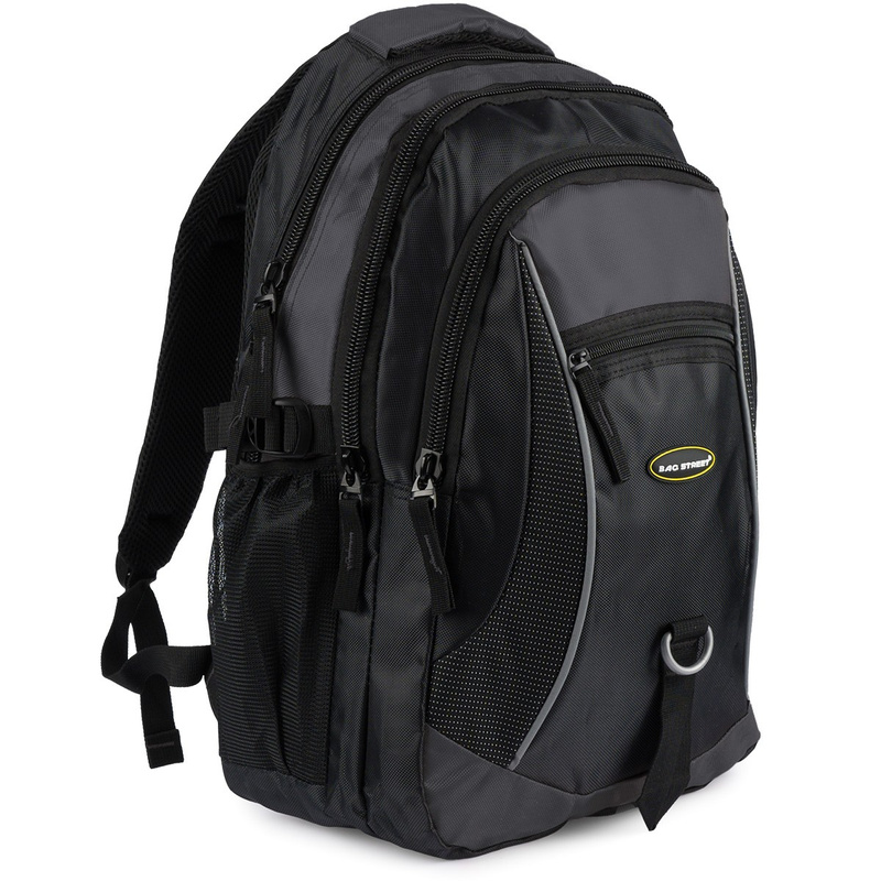 SZARO-CZARNY Solidny 3KOMOROWY plecak miejski SPORTOWY duży M83