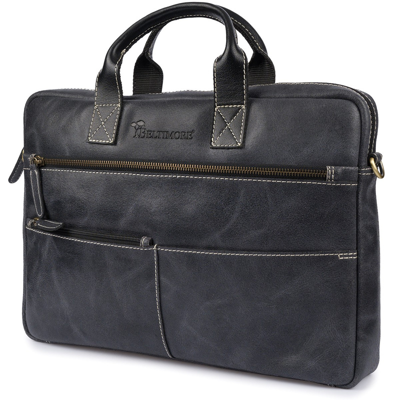Torba męska skórzana na laptopa ramię komputer duża nubuk czarna Beltimore N04