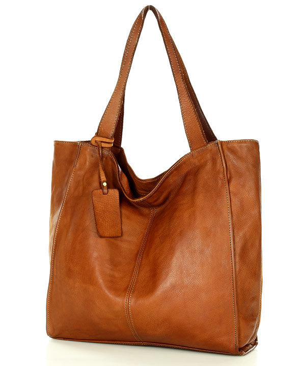 Duża skórzana torebka shopper na ramię – MARCO MAZZINI brązowa camel, idealna na miasto